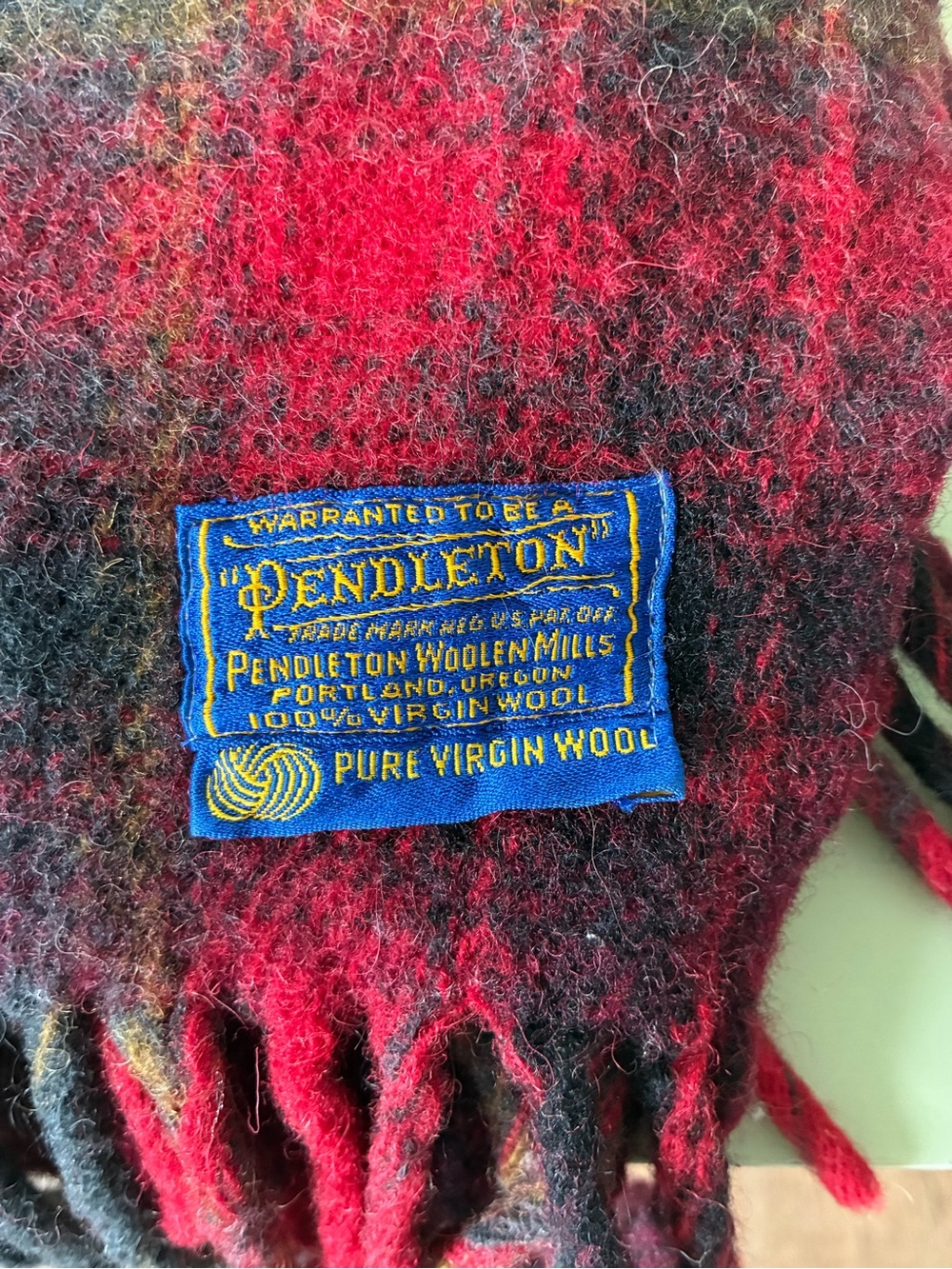 Pendleton Red and Black Wool Fringe Sweater Scarf